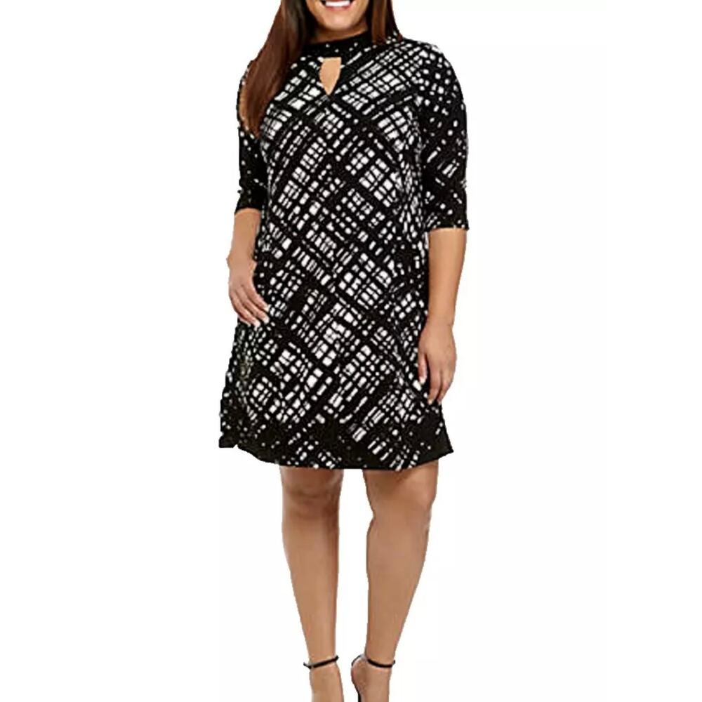 CHRIS MCLAUGHLIN 24W A-Line Shift Career Dress Women Black&White Geometric Dress